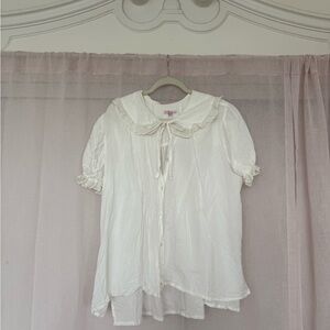 White Ruffled Blouse with Peter Pan Collar